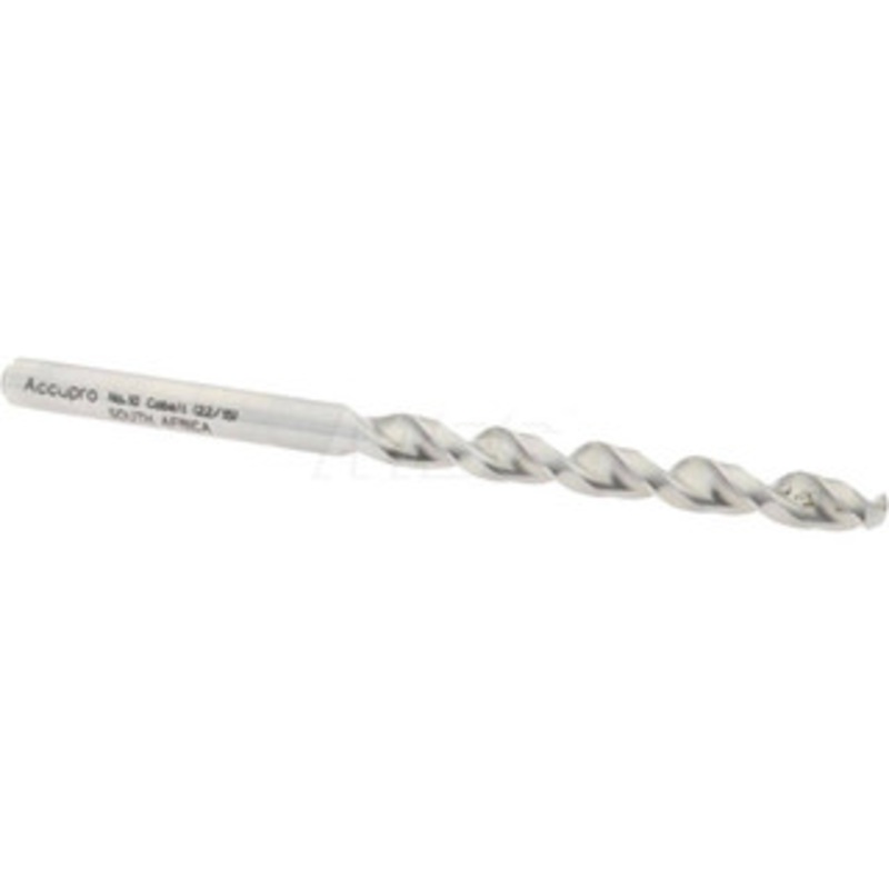 Accupro #10 130 Cobalt Jobber Drill Bright Finish, Right Hand Cut, Parabolic Flute, Straight Shank, 3-3/8 OAL, Split Point 1640492-AC – 05598982