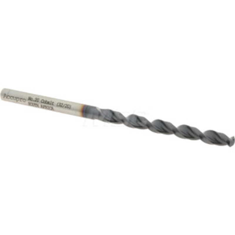 Accupro #20 130 Cobalt Jobber Drill TiAlN Finish, Right Hand Cut, Parabolic Flute, Straight Shank, 2-15/16 OAL, Split Point 1640409A-AC – 05926464