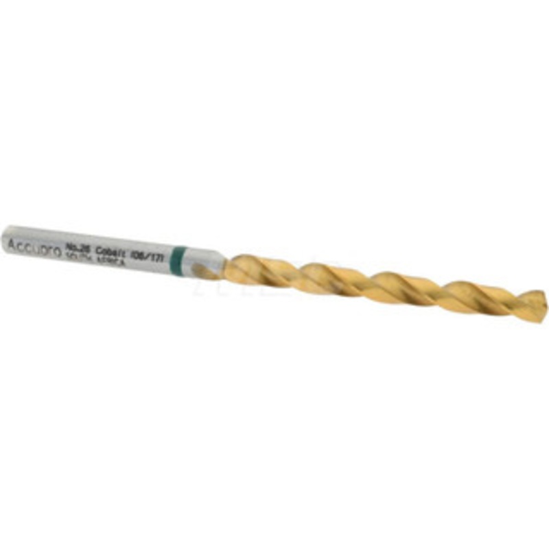 Accupro #26 135 Cobalt Jobber Drill TiN Finish, Right Hand Cut, Spiral Flute, Straight Shank, 70mm OAL, Split Point 1G70373-AC – 02374783