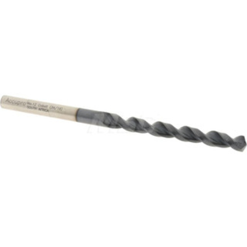 Accupro #12 130 Cobalt Jobber Drill TiAlN Finish, Right Hand Cut, Parabolic Flute, Straight Shank, 3-3/8 OAL, Split Point 1640479A-AC – 05926639