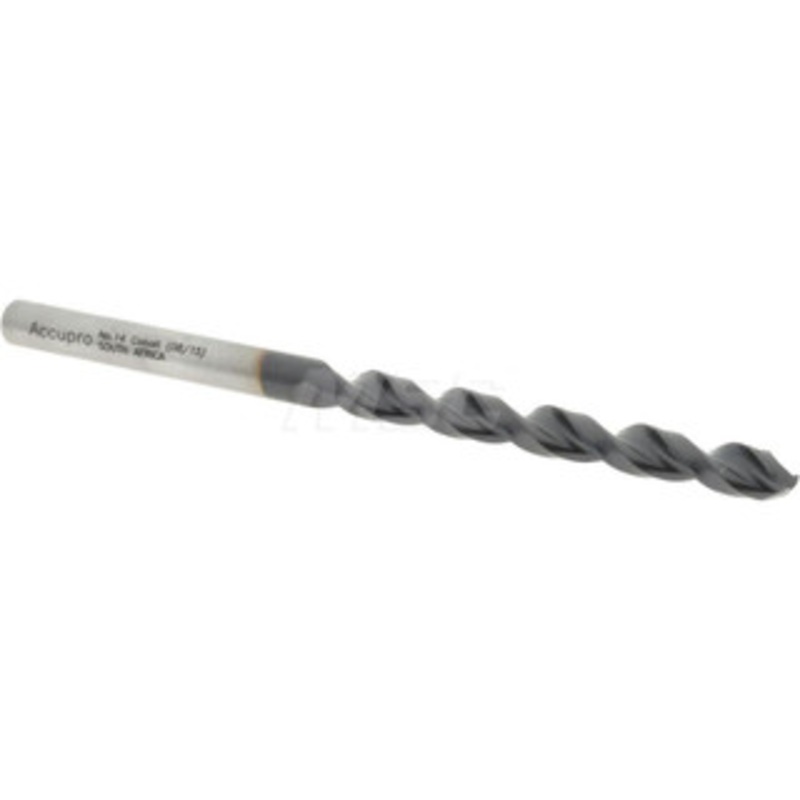 Accupro #14 130 Cobalt Jobber Drill TiAlN Finish, Right Hand Cut, Parabolic Flute, Straight Shank, 3-5/32 OAL, Split Point 1640462A-AC – 05926597