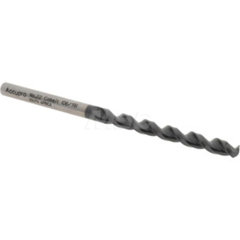 Accupro #22 130 Cobalt Jobber Drill TiAlN Finish, Right Hand Cut, Parabolic Flute, Straight Shank, 2-15/16 OAL, Split Point 1640399A-AC – 05926431