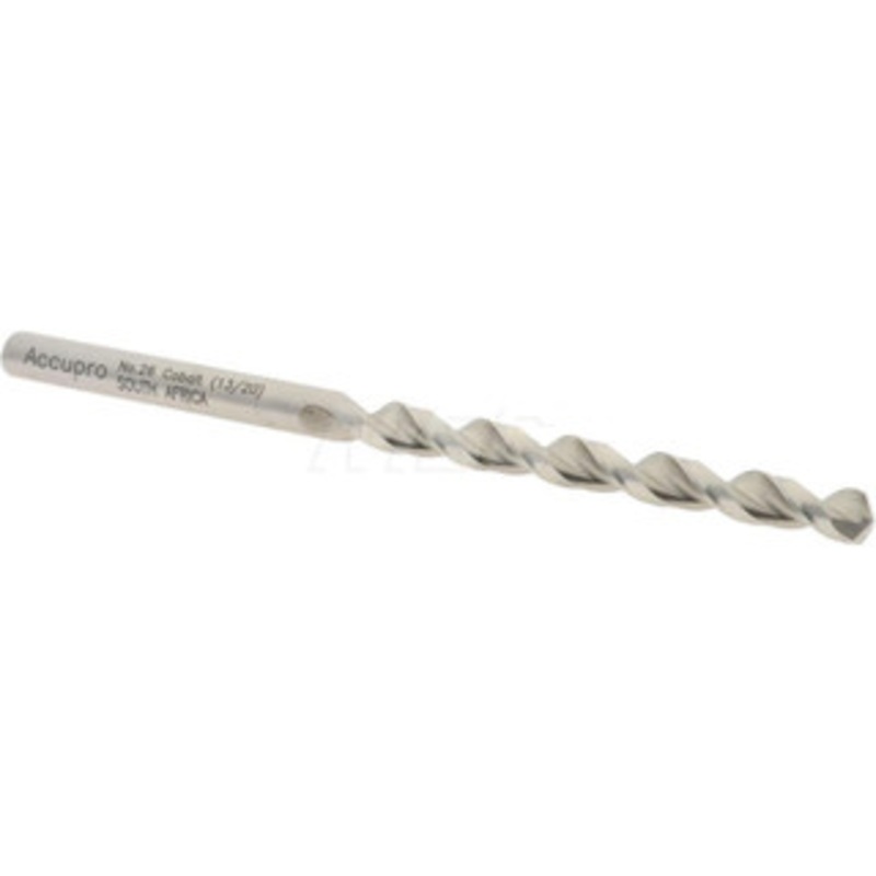 Accupro #26 130 Cobalt Jobber Drill Bright Finish, Right Hand Cut, Parabolic Flute, Straight Shank, 2-3/4 OAL, Split Point 1640373-AC – 05598693