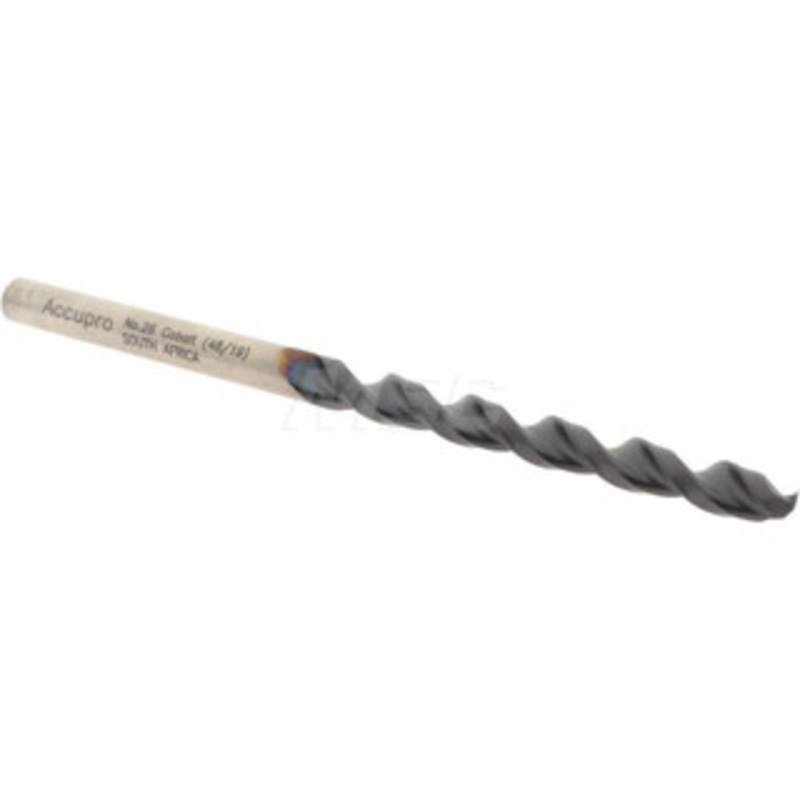 Accupro #26 130 Cobalt Jobber Drill TiAlN Finish, Right Hand Cut, Parabolic Flute, Straight Shank, 2-3/4 OAL, Split Point 1640373A-AC – 05926373