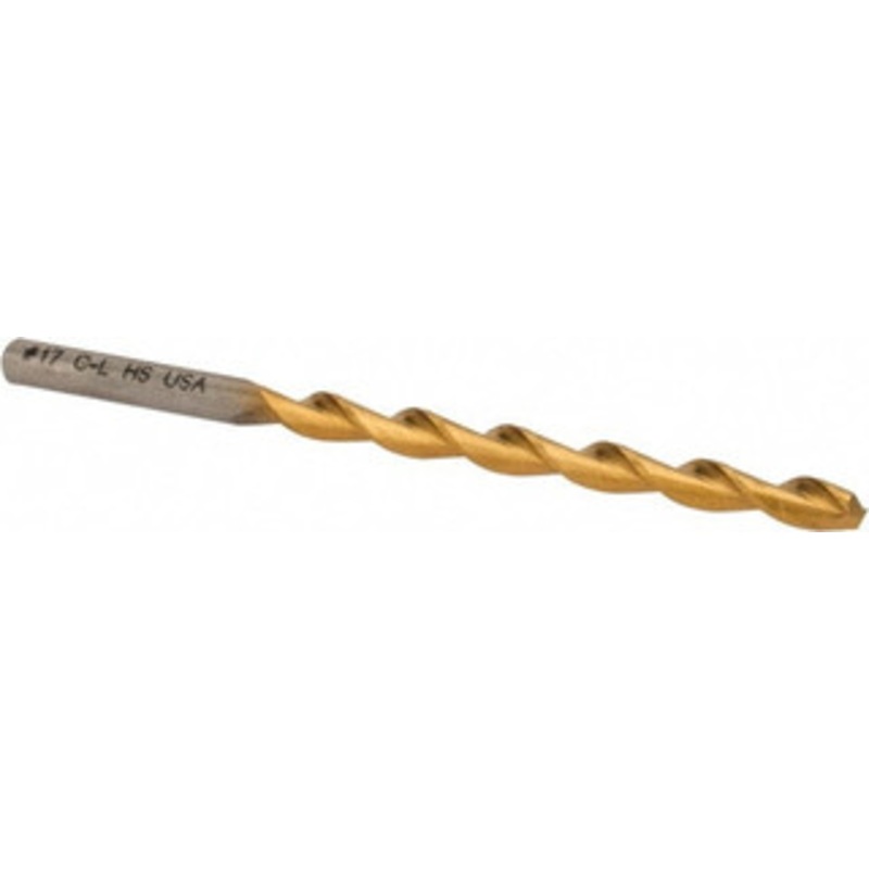 Chicago-Latrobe #17 135 High Speed Steel Jobber Drill TiN Finish, Right Hand Cut, Parabolic Flute, Straight Shank, 3-3/8 OAL, Split Point 53946 – 80906175
