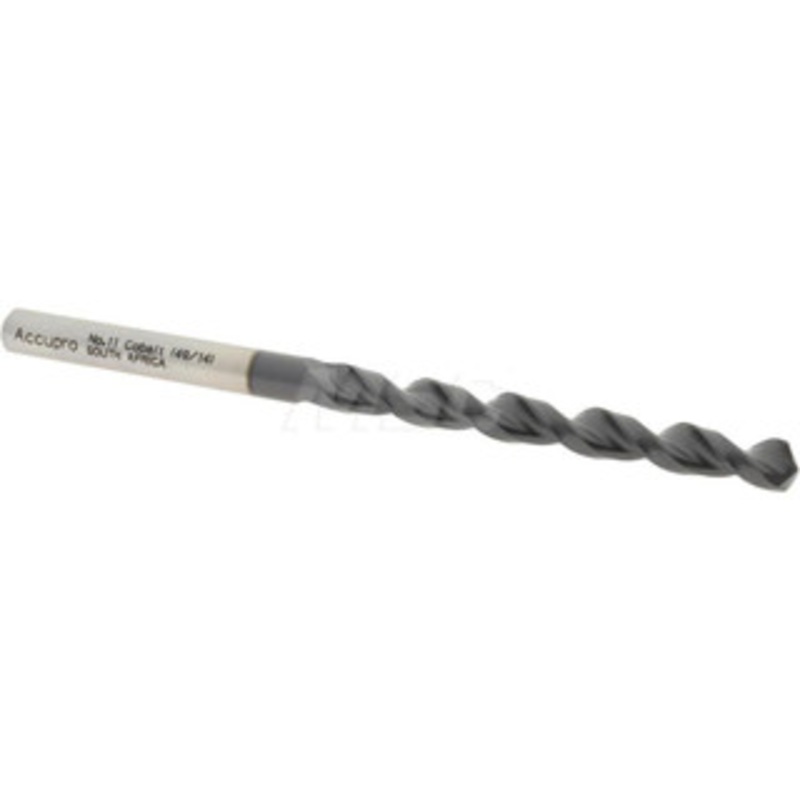 Accupro #11 130 Cobalt Jobber Drill TiAlN Finish, Right Hand Cut, Parabolic Flute, Straight Shank, 3-3/8 OAL, Split Point 1640485A-AC – 05926647