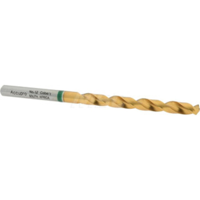 Accupro #12 135 Cobalt Jobber Drill TiN Finish, Right Hand Cut, Spiral Flute, Straight Shank, 86mm OAL, Split Point 1G70479-AC – 02375053