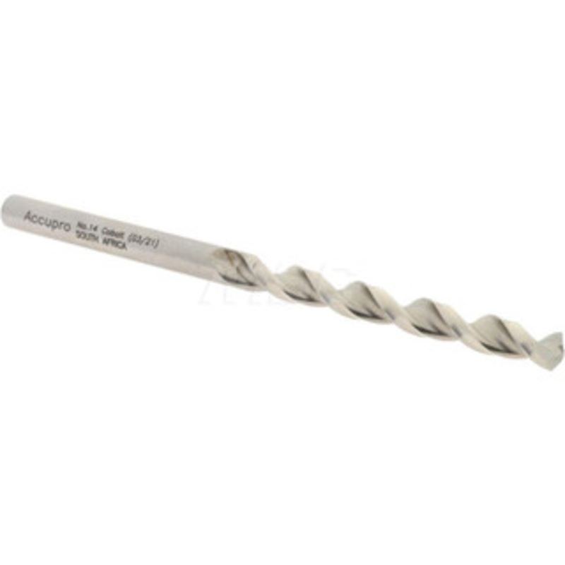 Accupro #14 130 Cobalt Jobber Drill Bright Finish, Right Hand Cut, Parabolic Flute, Straight Shank, 3-5/32 OAL, Split Point 1640462-AC – 05598917