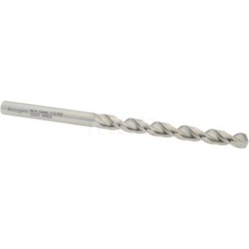 Accupro #4 130 Cobalt Jobber Drill Bright Finish, Right Hand Cut, Parabolic Flute, Straight Shank, 3-21/32 OAL, Split Point 1640532-AC – 05599089