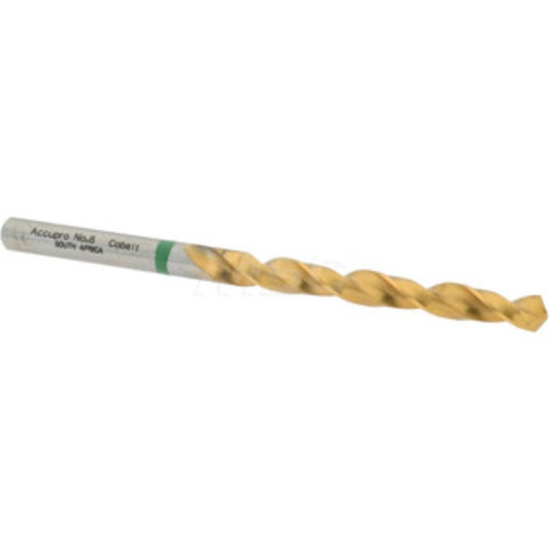 Accupro #6 135 Cobalt Jobber Drill TiN Finish, Right Hand Cut, Spiral Flute, Straight Shank, 86mm OAL, Split Point 1G70518-AC – 02375160