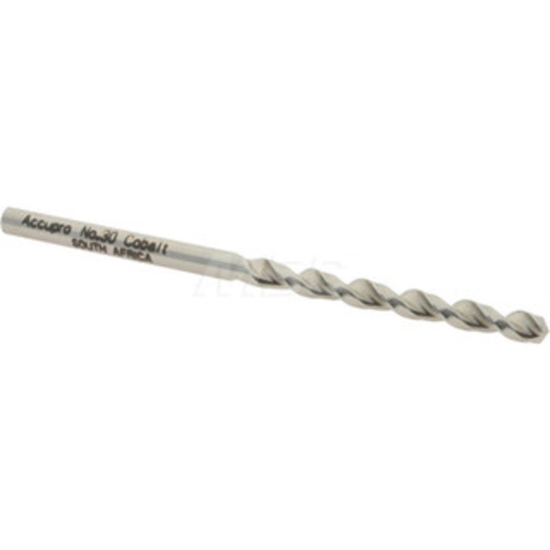 Accupro #30 130 Cobalt Jobber Drill Bright Finish, Right Hand Cut, Parabolic Flute, Straight Shank, 2-9/16 OAL, Split Point 1640326-AC – 05598594