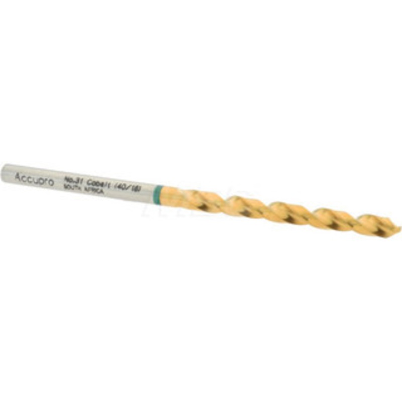 Accupro #31 135 Cobalt Jobber Drill TiN Finish, Right Hand Cut, Spiral Flute, Straight Shank, 65mm OAL, Split Point 1G70305-AC – 02374643