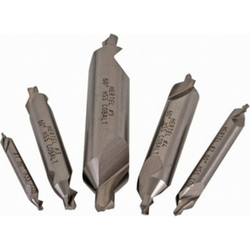 Hertel #1 to #5 Cobalt Combo Drill & Countersink Set 1/8 to 7/16 Body Diam, 1/8 to 1/8 Drill Point Diam, Double End, Plain Edge H-81105500000 – 62845508