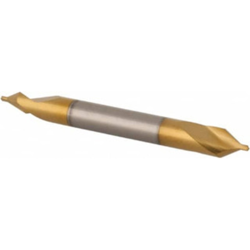Hertel #2/0 60 1/8 Body Diam High Speed Steel Combo Drill & Countersink TiN Finish, 1-1/4 OAL, Double End, Plain Edge, 0.025 Drill Point Diam, 0.025 Drill Point Length 10025-TIN-HRT – 62789250
