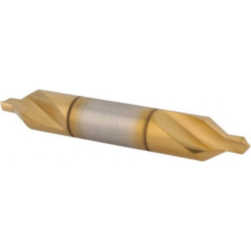 Hertel #4 60 5/16 Body Diam High Speed Steel Combo Drill & Countersink TiN Finish, 2-1/8 OAL, Double End, Plain Edge, 1/8 Drill Point Diam, 1/8 Drill Point Length 10400-TIN-HRT – 62789516