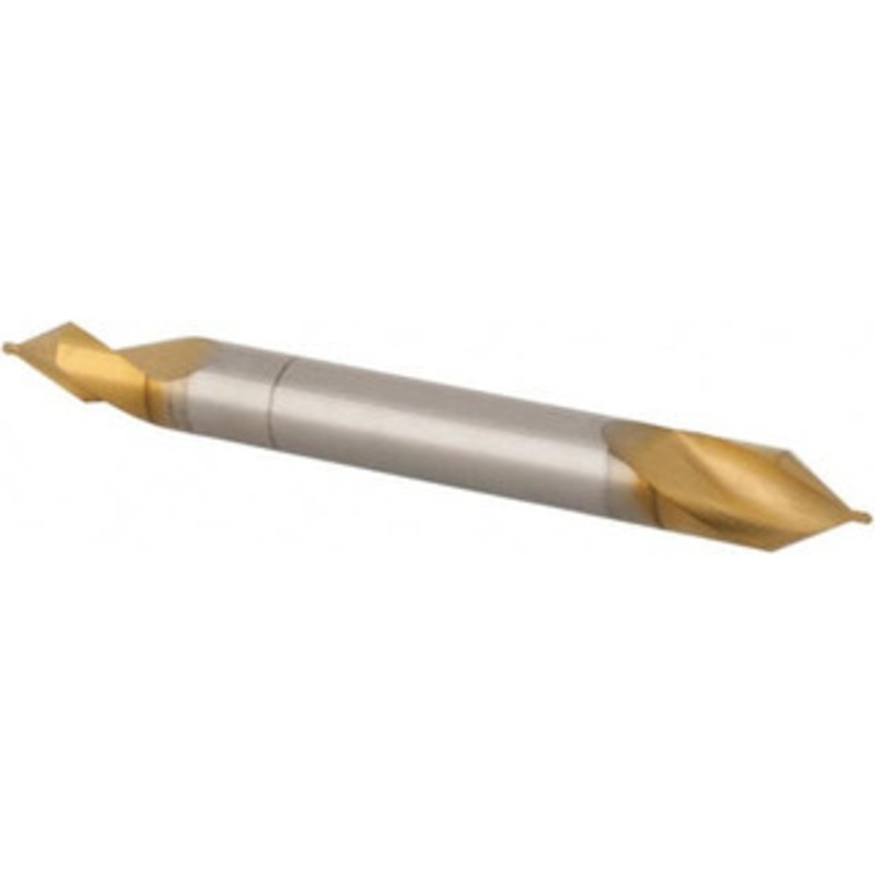 Hertel #4/0 60 1/8 Body Diam High Speed Steel Combo Drill & Countersink TiN Finish, 1-1/4 OAL, Double End, Plain Edge, 0.015 Drill Point Diam, 0.015 Drill Point Length 10015-TIN-HRT – 62789276