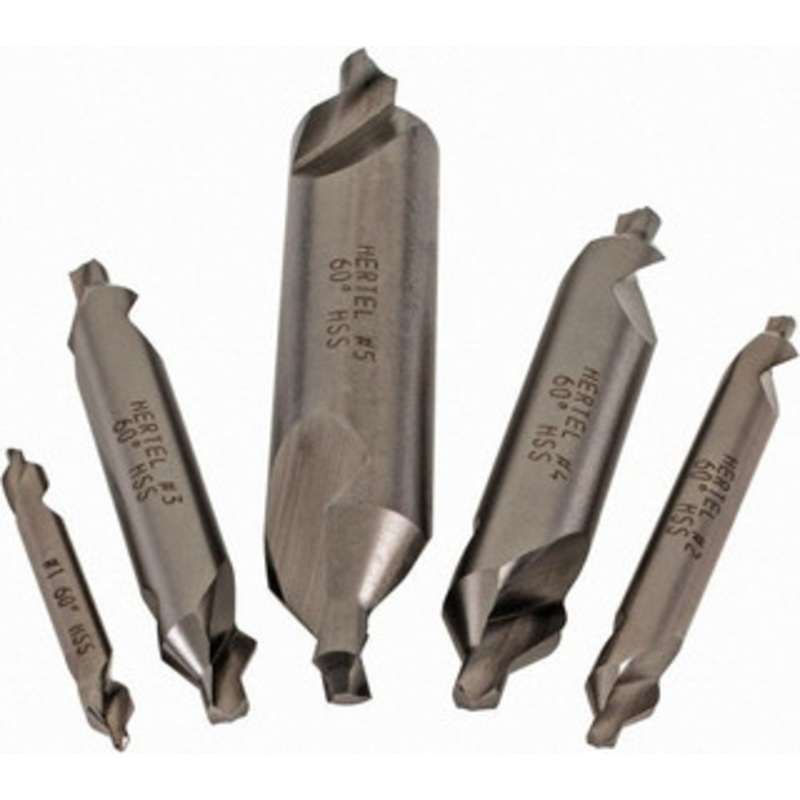 Hertel #1 to #5 High Speed Steel Combo Drill & Countersink Set 1/8 to 7/16 Body Diam, 1/8 to 1/8 Drill Point Diam, Double End, Plain Edge H-81115000000 – 62845474